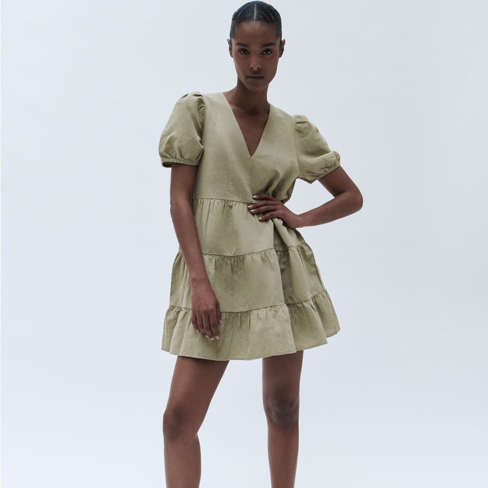 ZARA Linen Blend Tiered Dress size M